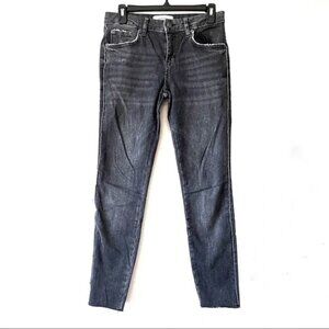ZARA Faded Black Grey Chained Frayed Hem Slim Skinny Jeans